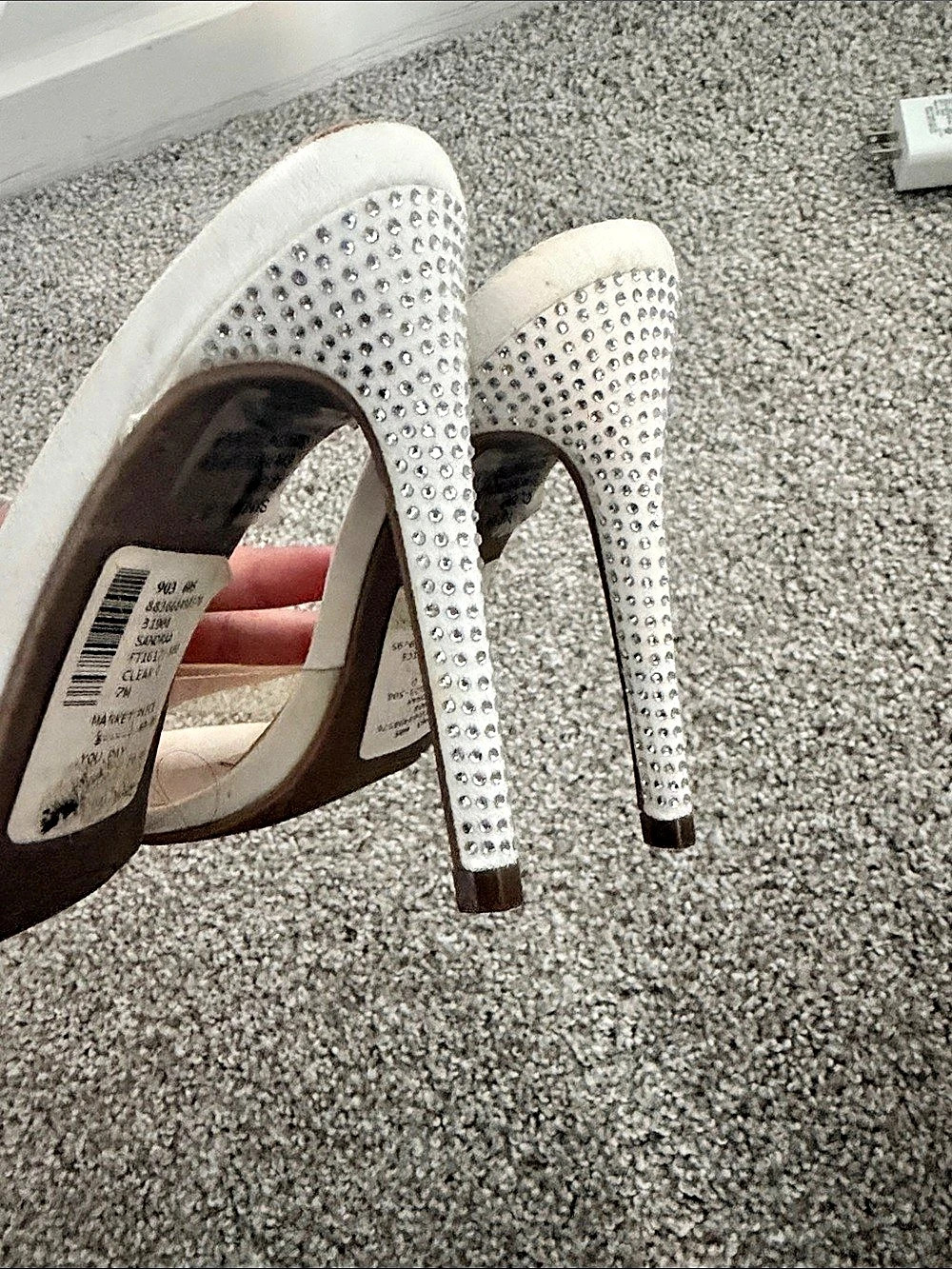 Bebe Sandra Rhinestone Heels Cream US 7.5 - Picture 4 of 4